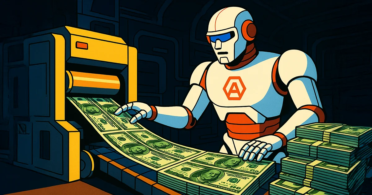 Ein Anthropic Roboter druckt Geld